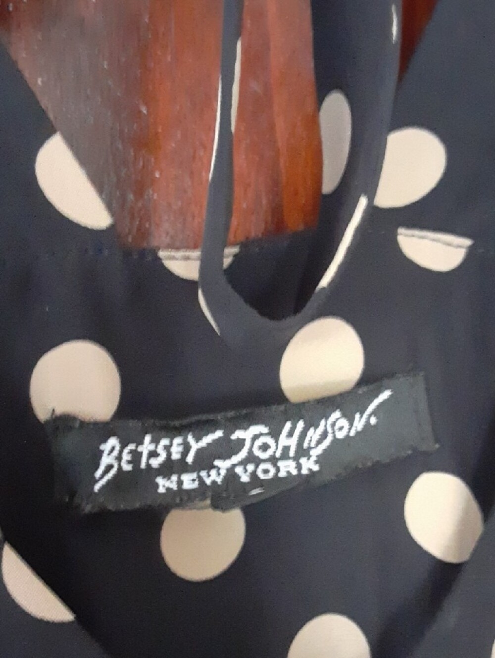 Betsey Johnson Black Slip Maxi Dress with Cream Polka Dots and Tie-Back - Picture 2 of 7
